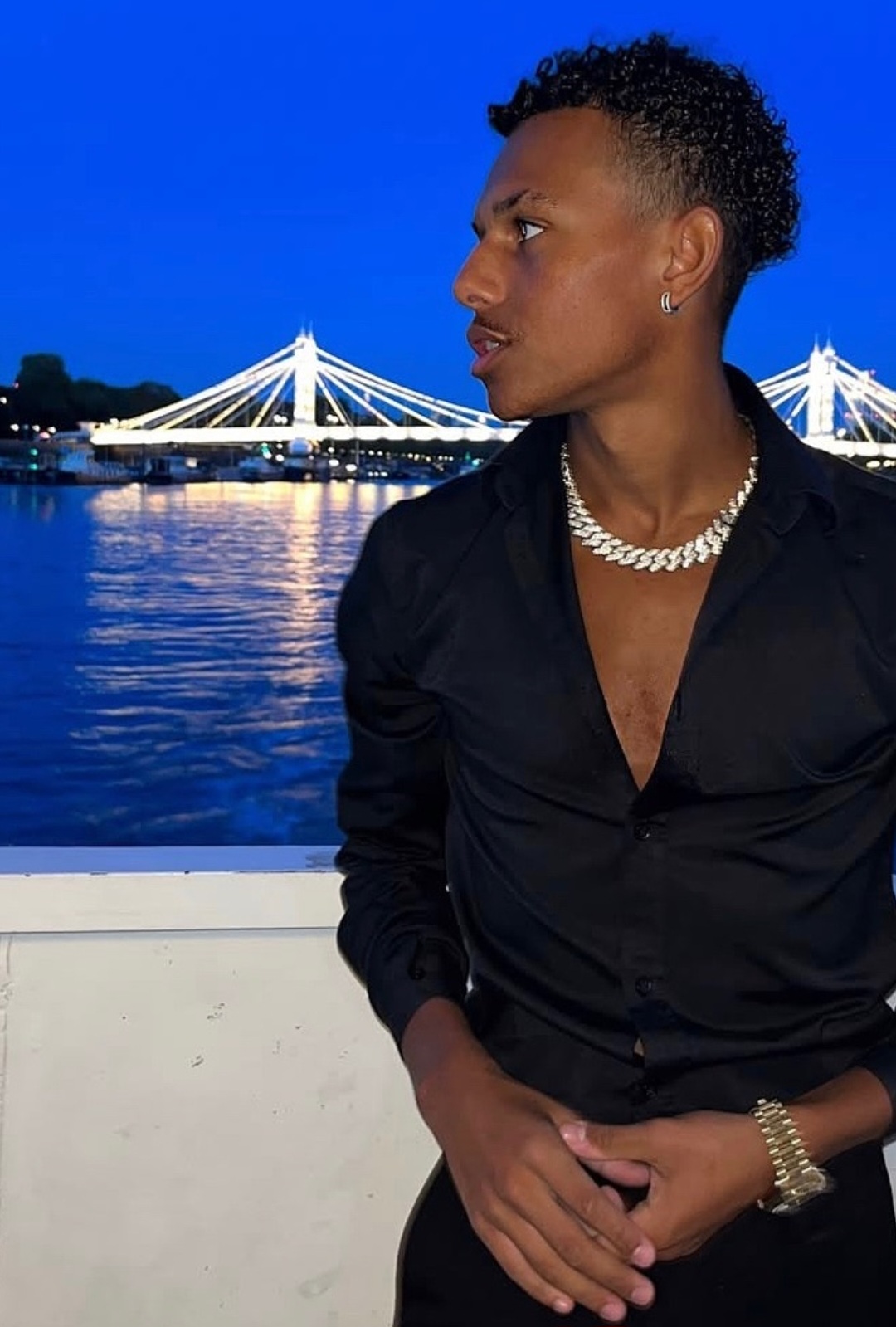 TMY, soul and R&B singer, on the Thames before a live performance at night